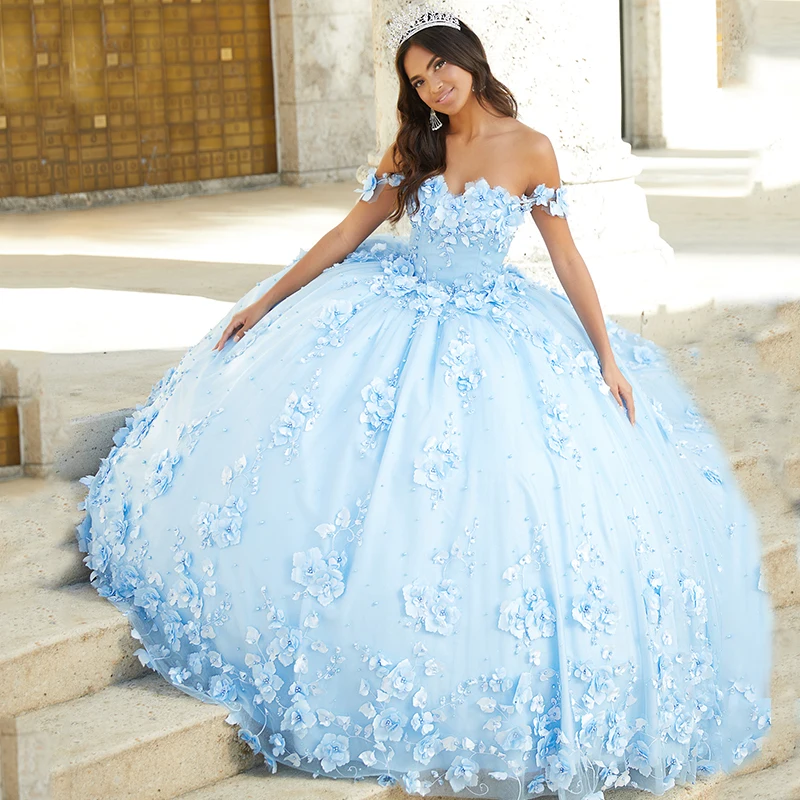 Top Trends: Doymeny Off The Shoulder Flowers Beads Sweep Tulle Quinceanera Dress Vestidos De 15 Años Birthday Prom فساتين Shoppable Styles