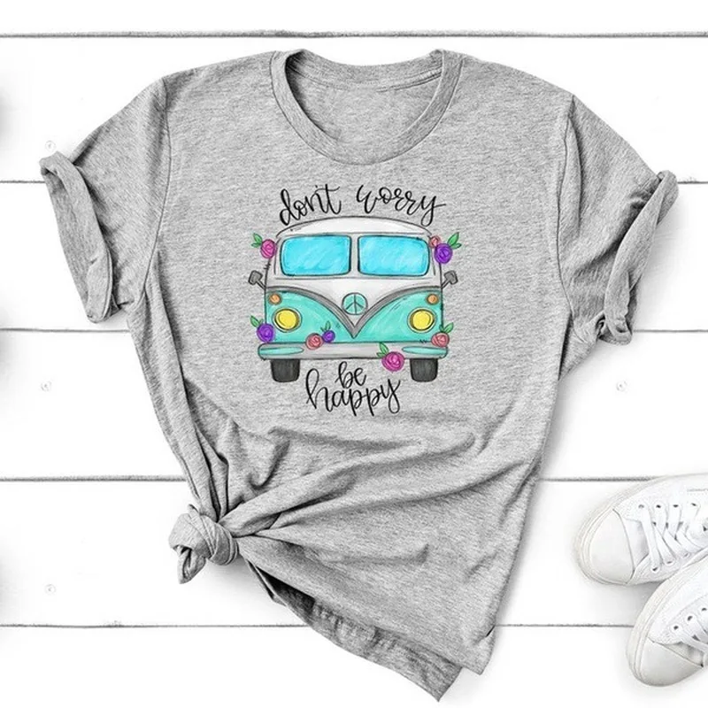 Top Trends: Be Happy Bus Print T Shirt Women Short Sleeve O Neck Loose Tshirt Summer Women Tee Shirt Tops Camisetas Mujer Shoppable Styles - Image 2