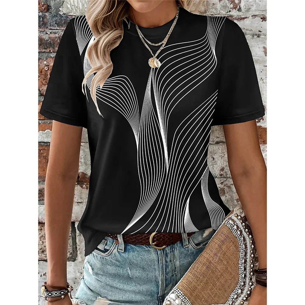 Top Trends: Funny 3D Stripe Print T Shirt For Women Casual O-neck Short Sleeve Top Fashion Geometry Pattern Women&#039;s T-Shirts Female Clothing Shoppable Styles