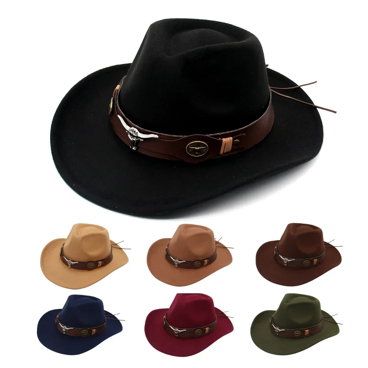 Top Trends: Wild Western Cowboy Wool Men's Hat Bull Shaped Decor Country Hat Ethnic Style Belt Knight Felt Hats Cowgirl Jazz Women Fedoras Shoppable Styles