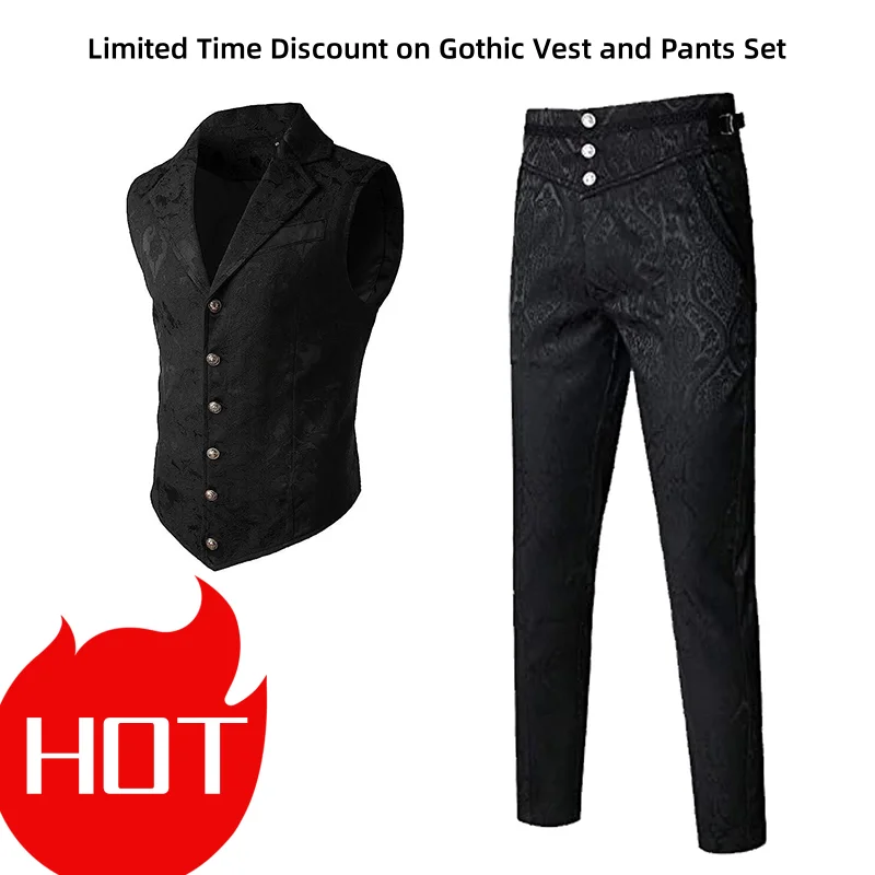 Top Trends: Gothic Vest Pants Combination, Halloween Men's Suit Vest Pants, Steampunk Victorian Stage Pantalon Performance Style Waistcoat Shoppable Styles