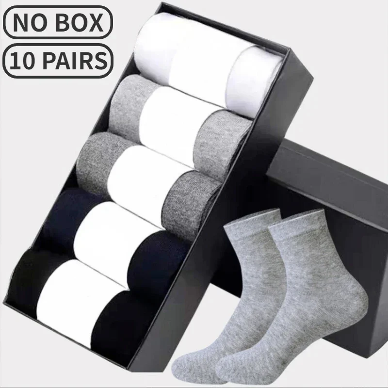 Top Trends: 10 Pairs / Lot Men&#039;s Cotton Socks Black White Gray Business Casual Sock Crew Soft Calcetines Breathable Spring Summer For Male Shoppable Styles