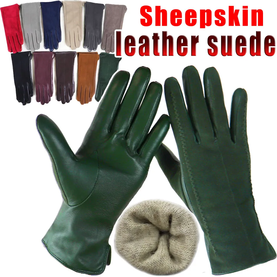 Top Trends: Leather Gloves Women's Sheepskin Suede Gloves Frosted Leather Autumn And Winter Thin And Thick Warm Knitted Lining Fashion New Shoppable Styles