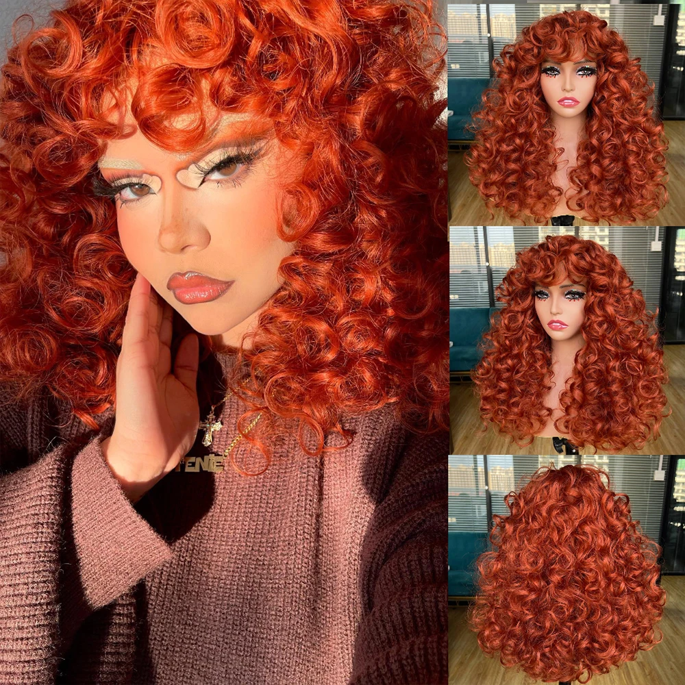 Top Trends: Red Ginger Wig For Women Long Curly Wave Wigs With Bangs Copper Synthetic Wig Natural Cosplay Party Heat Resistant Hair Hihoo Shoppable Styles