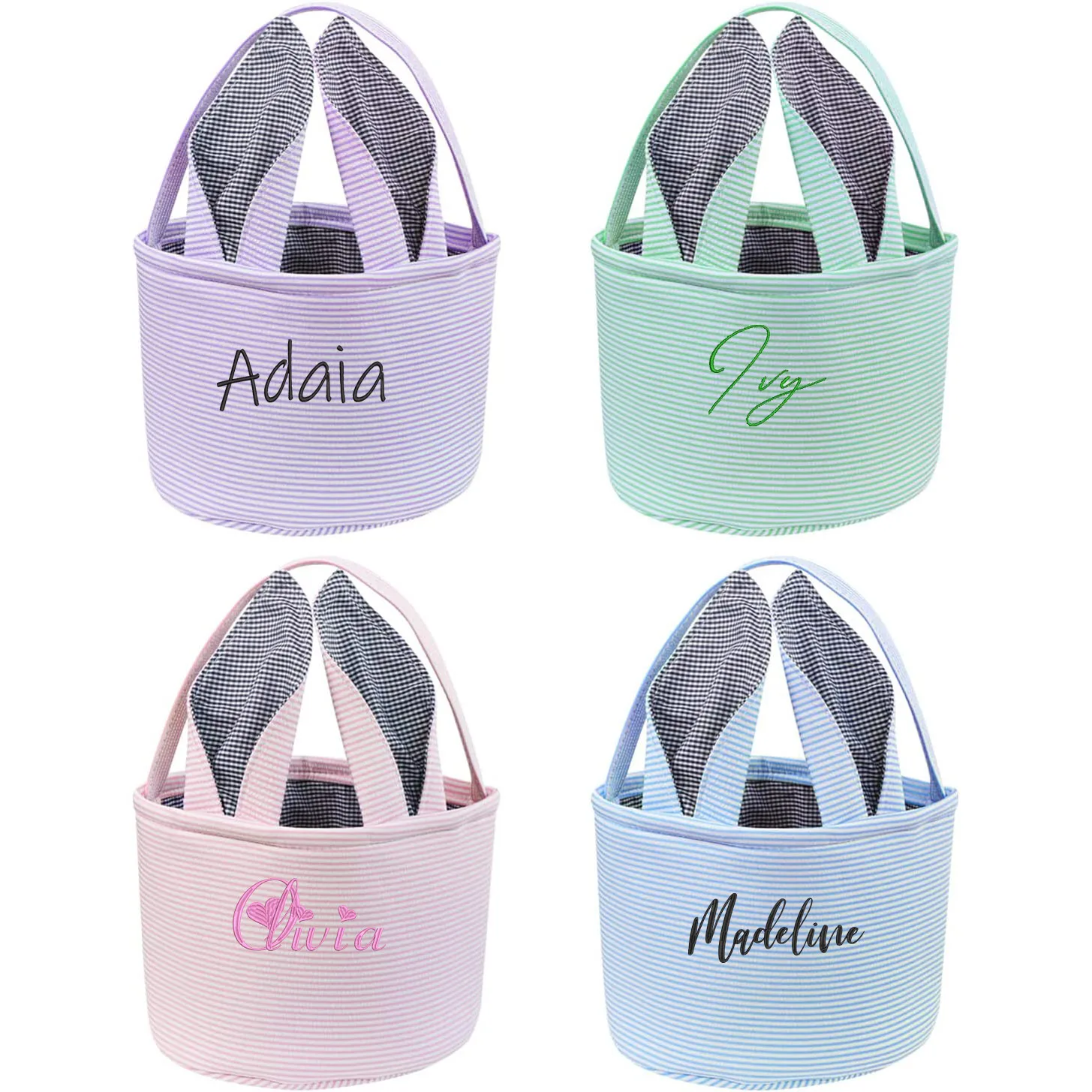 Top Trends: Personalised Embroidery Easter Baskets Easter Bunny Ears Bags With Cute Rabbit Ears Stripe Storage Kids Easter Egg Bunny Bucket Shoppable Styles