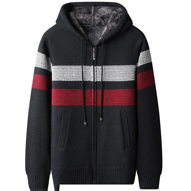 Top Trends: 2023 Autumn Winter New Hooded Fashion Long Sleeve Sweater Man High Street Contrast Color Zipper Cardigan Thicken Warm Tops Shoppable Styles - Image 4