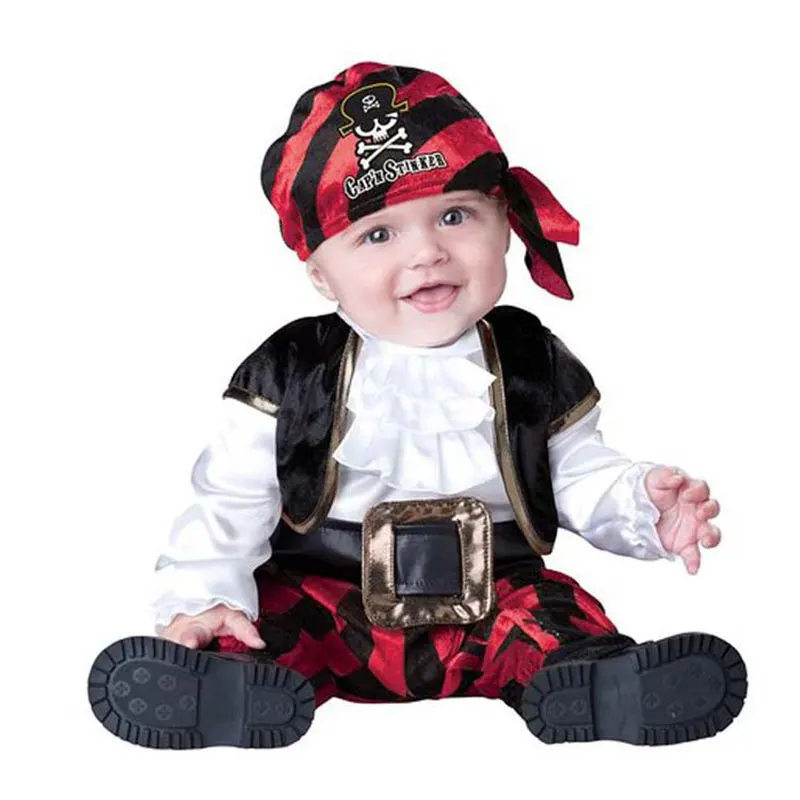 Top Trends: Baby Boys Girls Captain Pirate Costume Infant Toddler Romper Jumpsuit Umorden Halloween Purim Party Fancy Dress Red Stripe Shoppable Styles