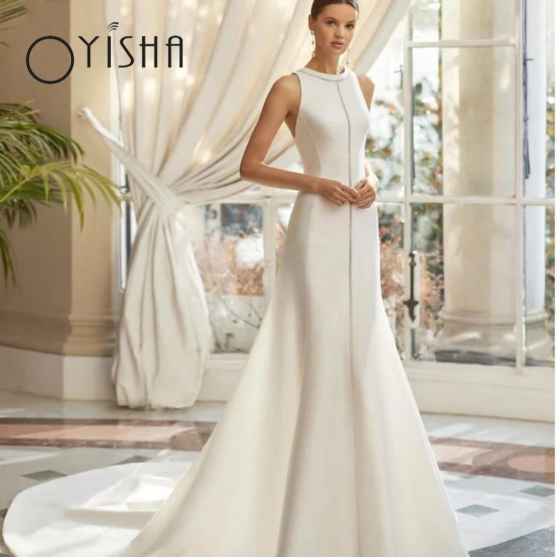 Top Trends: OYISHA Elegant Mermaid Halter Wedding Dress For Bride Sexy Criss Cross Backless Bridal Gowns Modern A-Line Vestido De Novia 2023 Shoppable Styles