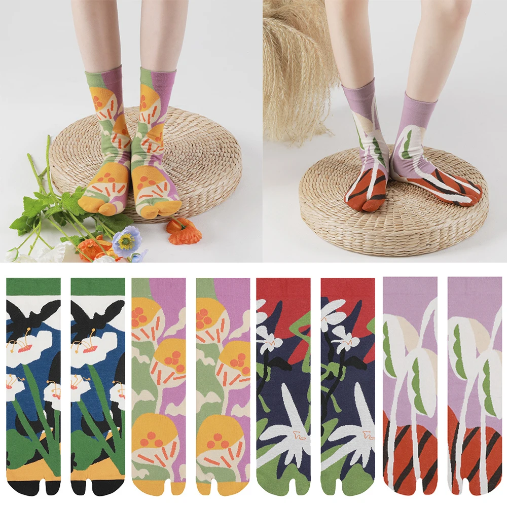 Top Trends: 2023 Socks Female Mountain Moon Kee Series Split Toe Socks Designer Jacquard Combed Cotton Socks Women&#039;s Tabi Socks Cute Shoppable Styles