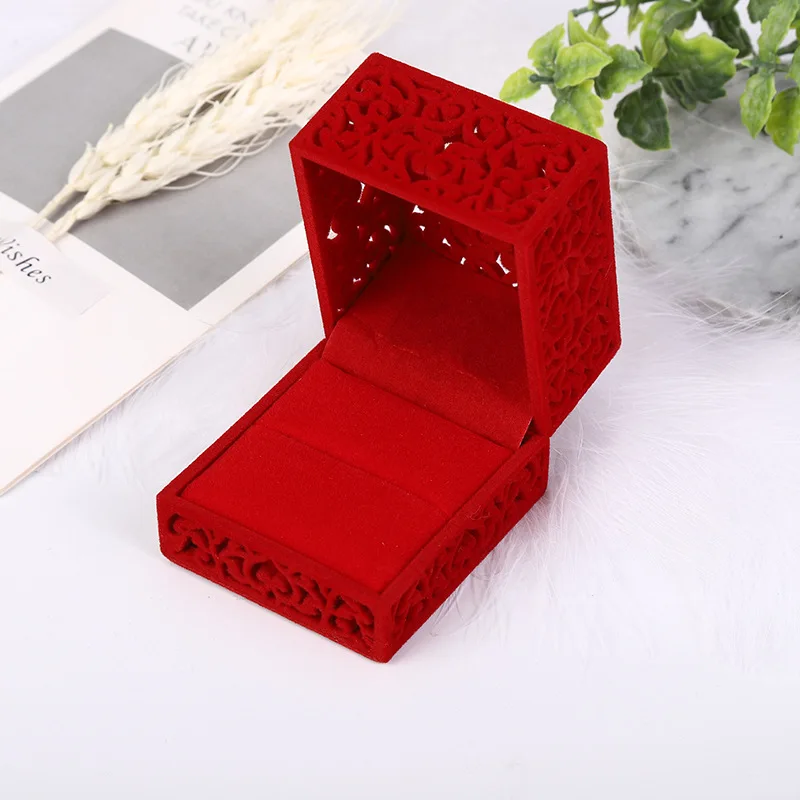 Top Trends: NEW Red Velvet Ring Box Hollow Couple Double Ring Bearer Box For Wedding Engagement Gift Jewelry Organizer Packing Boxes 2022 Shoppable Styles - Image 4