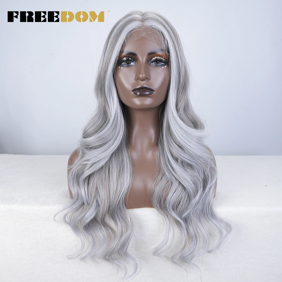 Top Trends: FREEDOM Body Wave Synthetic Lace Front Wigs For Black Women Ombre Brown Highlight Lace Frontal Wigs Grey White Cosplay Wigs Shoppable Styles