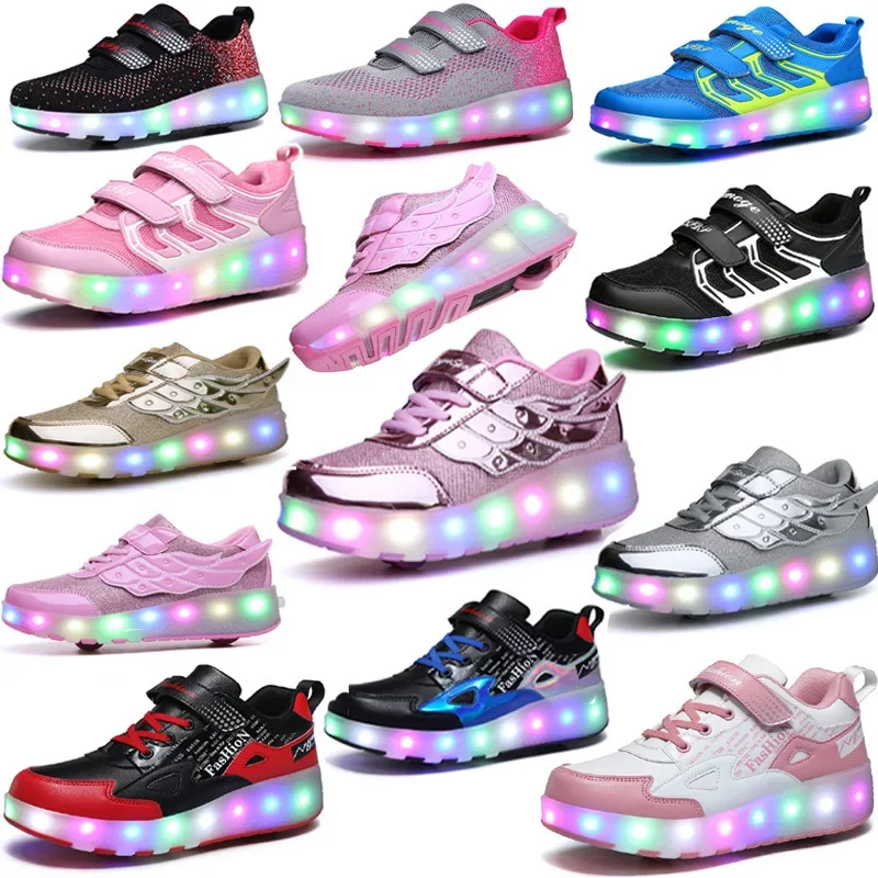 Top Trends: 28-42 NEW Children Junior Roller Skate Shoes Kids Sneakers With Four 2023 Boys Girls Wheels Shoes Adult Casual Boys Shoes Shoppable Styles