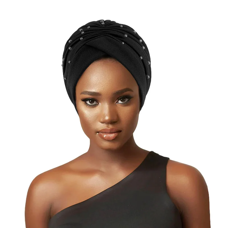 Top Trends: New Women Pearls Beaded Turban Hats Beanies Muslim Headwraps Ladies Hijab Stretch African Hair Loss Bonnet Chemo Cancer Cap Shoppable Styles - Image 5