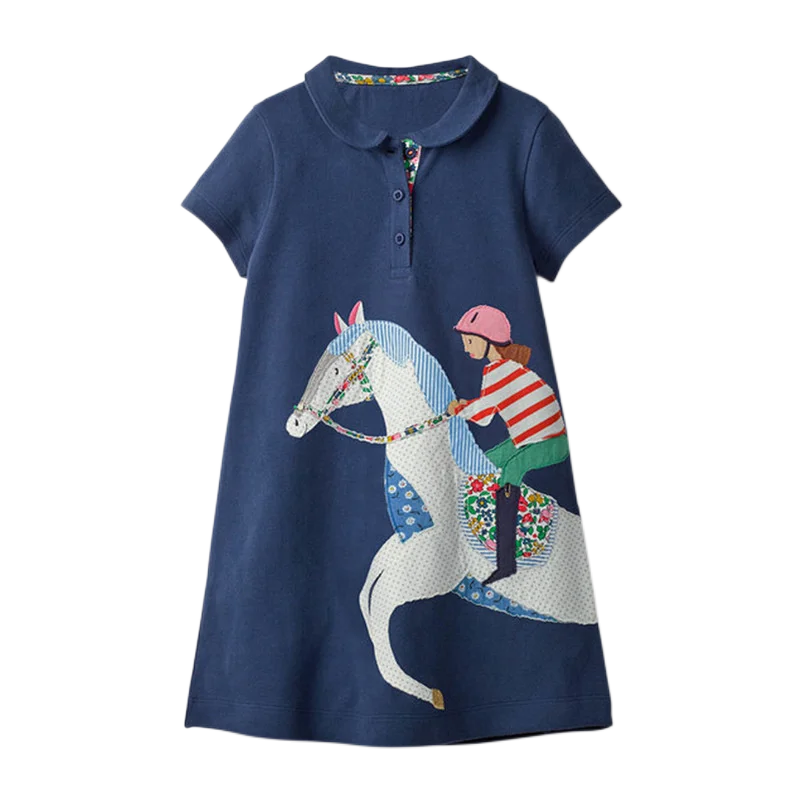 Top Trends: Jumping Meters New Arrival Girls Dresses With Collar Horse Applique Hot Selling Summer Kids Clothing Short Sleeve Baby Frocks Shoppable Styles