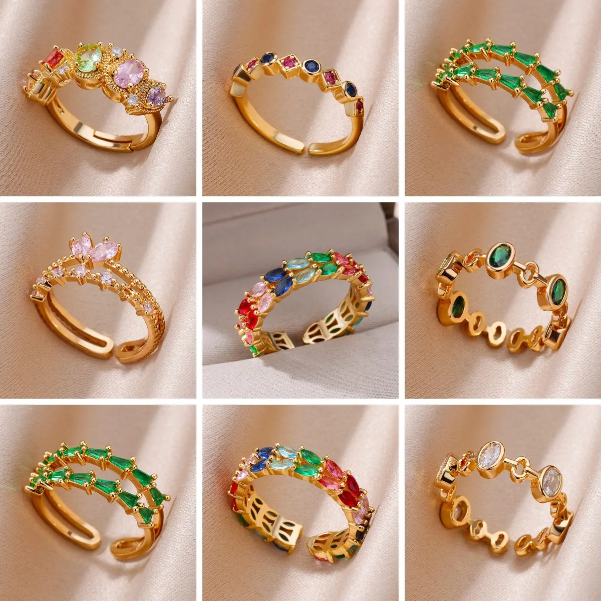 Top Trends: Irregular Hollow Opening Rings For Women Stainless Steel Gold Color Geometric Colorful Shiny Zircon Crystal Ring Fashion Jewelry Shoppable Styles