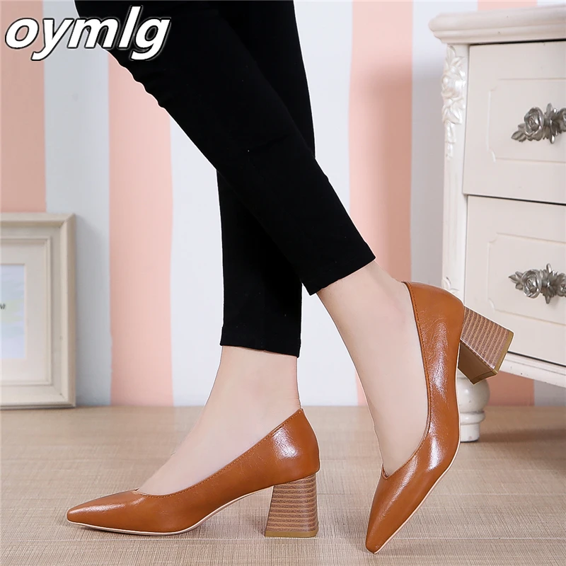 Top Trends: Pumps European Style Time Simple Comfortable High Heels 2020 New Pointed Thick Heel Shoes Pu Single Shoes Wild Women's Shoes Shoppable Styles