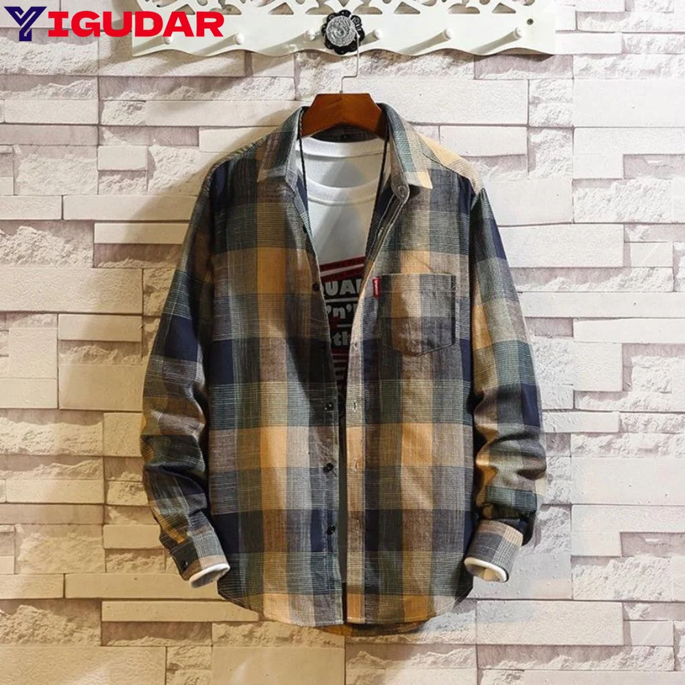 Top Trends: Harajuku Plaid Shirts Men&#039;s Spring Autumn Winter High Quality Casual Flannel Men Oversized Loose Retro Long-sleeved Shirts Shoppable Styles