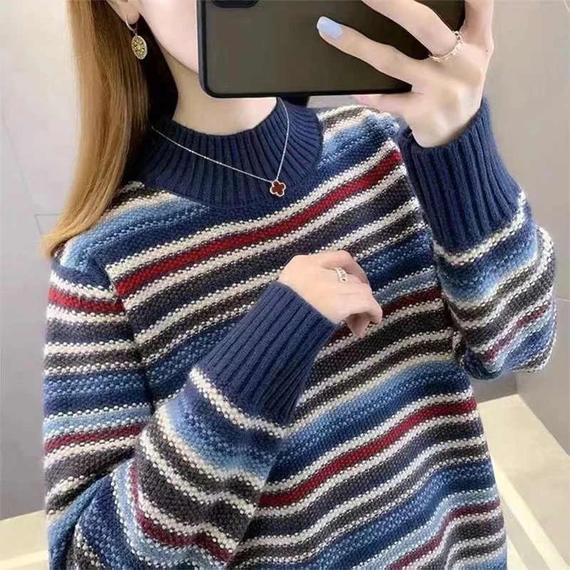 Top Trends: Autumn Winter Stripe Fashion Harajuku Sweater Women All Match Korean Chic Tops Lady Loose Casual Knitwear Long Sleeve Pullover Shoppable Styles