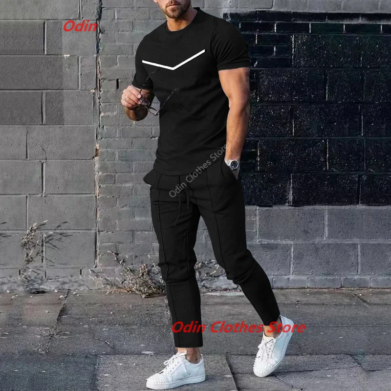 Top Trends: New Trend Summer Men Clothing Men Solid Color Men Trousers 2 Pieces Sets Tracksuit T-shirts + Long Pants Sportwear Jogging Suit Shoppable Styles