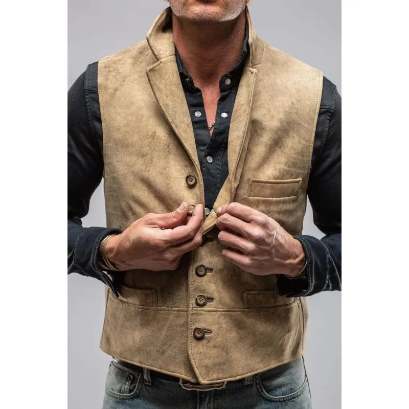 Top Trends: Men's Suit Lapel Single -breasted Steam Punk Suede Solid Sleeveless Jacket Retro Denim Western Handsome Fashion Casual Vest 2023 Shoppable Styles - Image 5