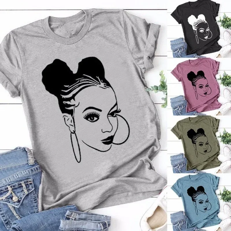 Top Trends: African Girl Print T Shirt Women Short Sleeve O Neck Loose Tshirt Summer Women Tee Shirt Tops Camisetas Mujer Shoppable Styles