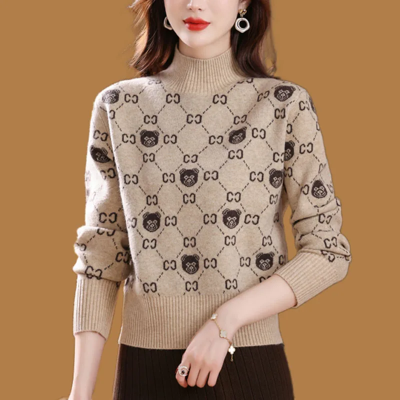 Top Trends: New Autumn And Winter Fashion Wool Jacquard Small, Thickened, Short, High Neck, Loose And Fashionable Women&#039;s Knitted Sweater Shoppable Styles