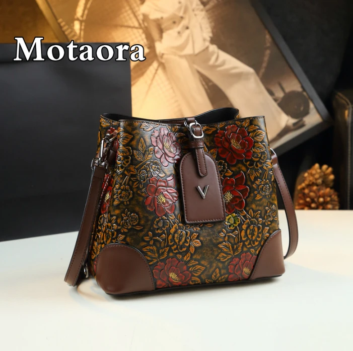 Top Trends: MOTAORA Vintage Women's Shoulder Bucket Bag New PU Leather Handbag Versatile Embossed Handmade Crossbody Bags Underarm Package Shoppable Styles