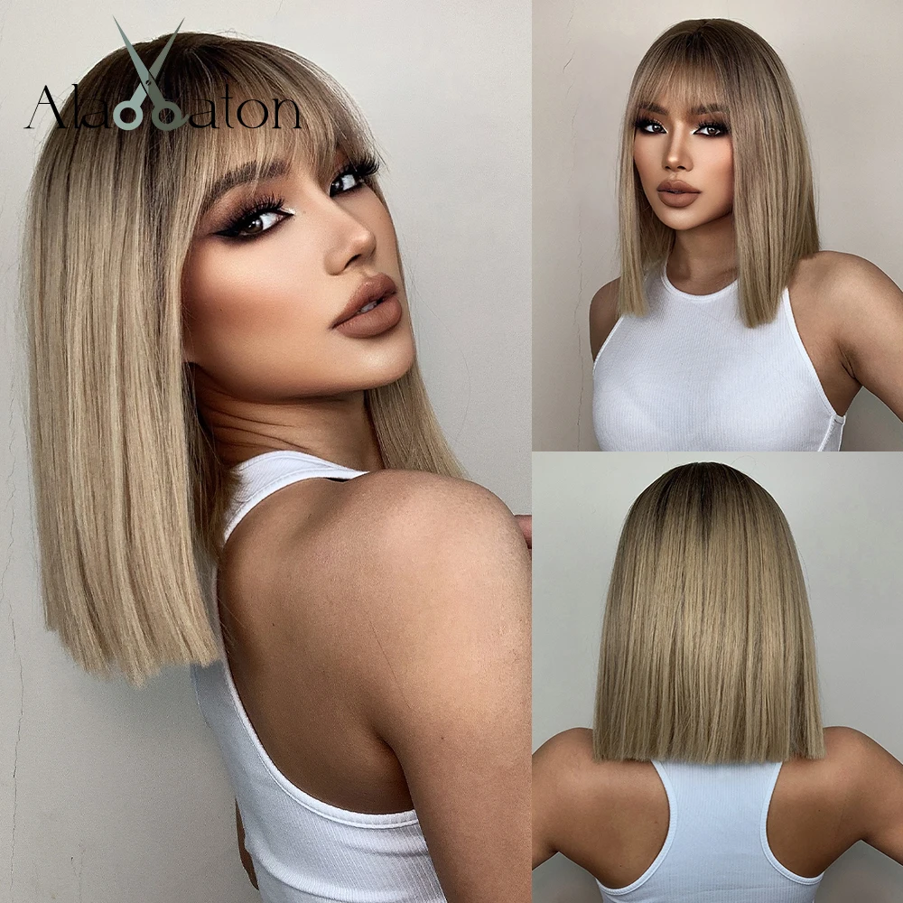 Top Trends: ALAN EATON Blonde Synthetic Bangs Wigs Short Straight Mixed Brown Wigs For Black Women Daily Cosplay Party Use Heat Resistant Shoppable Styles