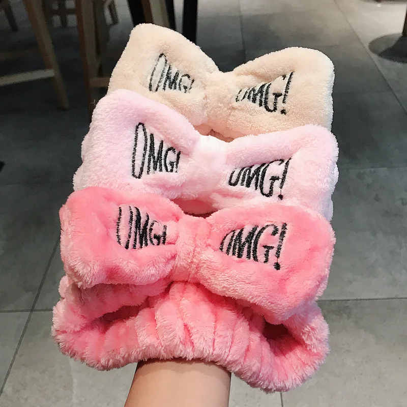 Top Trends: OMG Letter Coral Fleece Hairbands For Women Girls Soft Bow Headbands Face Wash Makeup Hair Hoop Female SPA Bath Hair Accessories Shoppable Styles