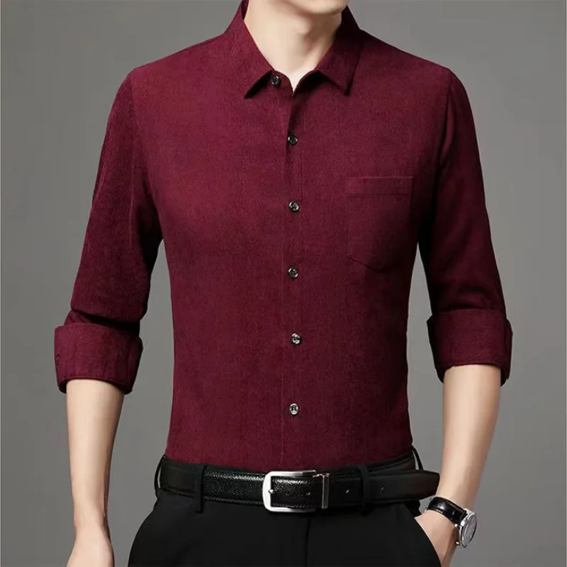 Top Trends: Men Spring And Autumn Fashion New Stand Collar Corduroy Shirt Upscale Solid Color Button Pockets Loose Casual Long-sleeved Top Shoppable Styles