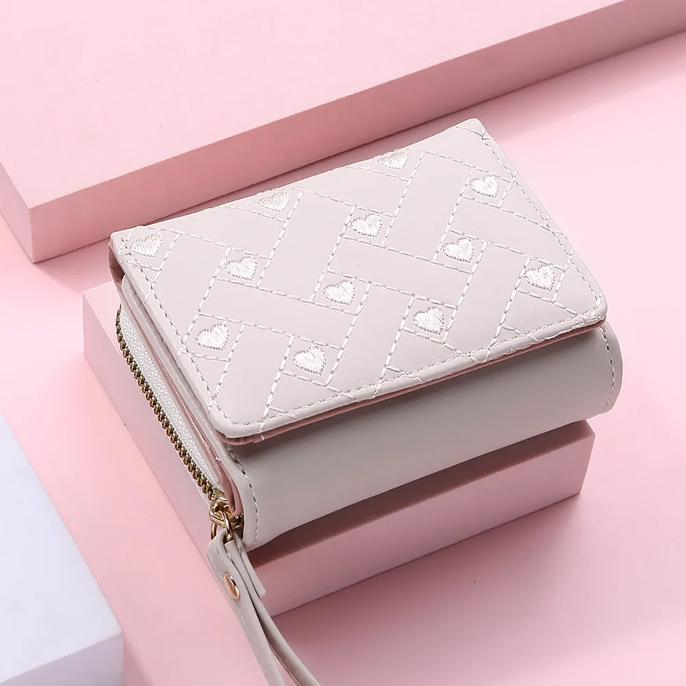 Top Trends: Women Wallet Trifold Card Case Pu Leather Multi Card Position Candy Color Short Fashion Embroidery Love Zipper Coin Purse Shoppable Styles - Image 6