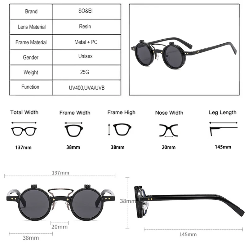 Top Trends: SO&EI Ins Popular Fashion Small Round Punk Double Bridges Women Sunglasses Retro Flip Lens Shades UV400 Men Rivets Sun Glasses Shoppable Styles - Image 5