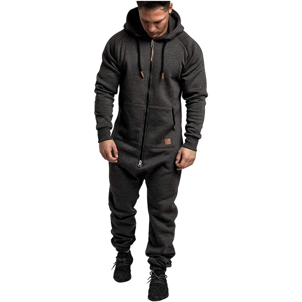 Top Trends: New Foreign Trade Men's Hooded Fleece Jumpsuit Solid Color Contrast Casual Men's Suit Jumpsuit Shoppable Styles