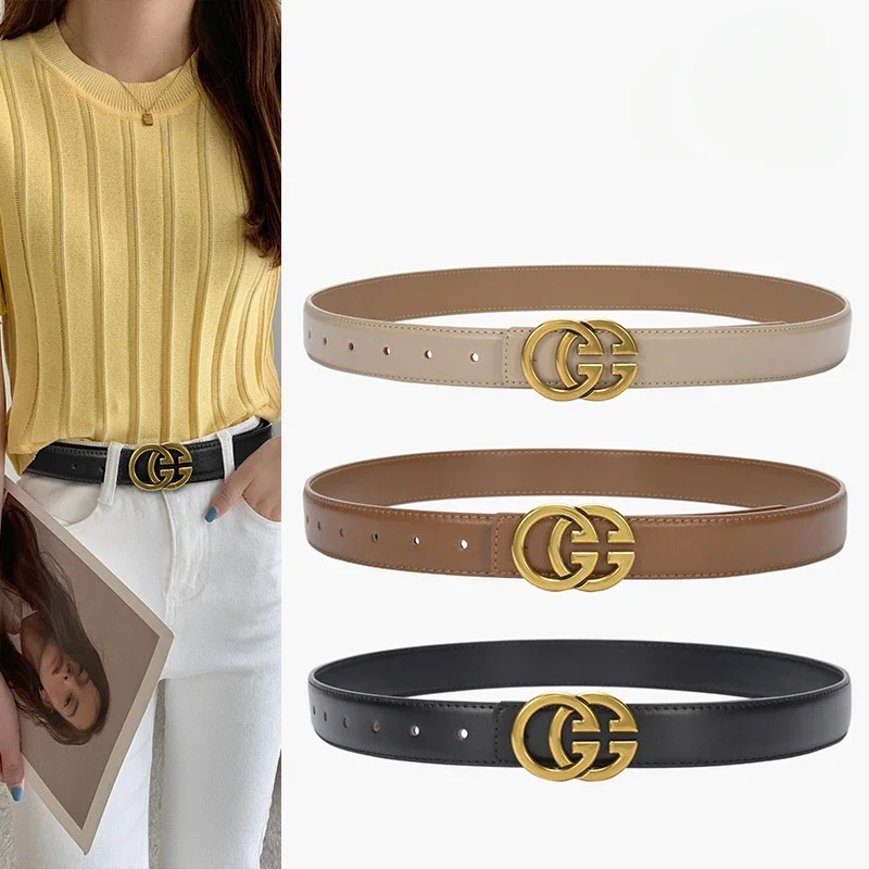 Top Trends: 100% Genuine Real Leather New Designer Cow Belt Women&#039;s Mesh Red Classic GG Genuine Leather Fashion Versatile Decorative Jeans Shoppable Styles