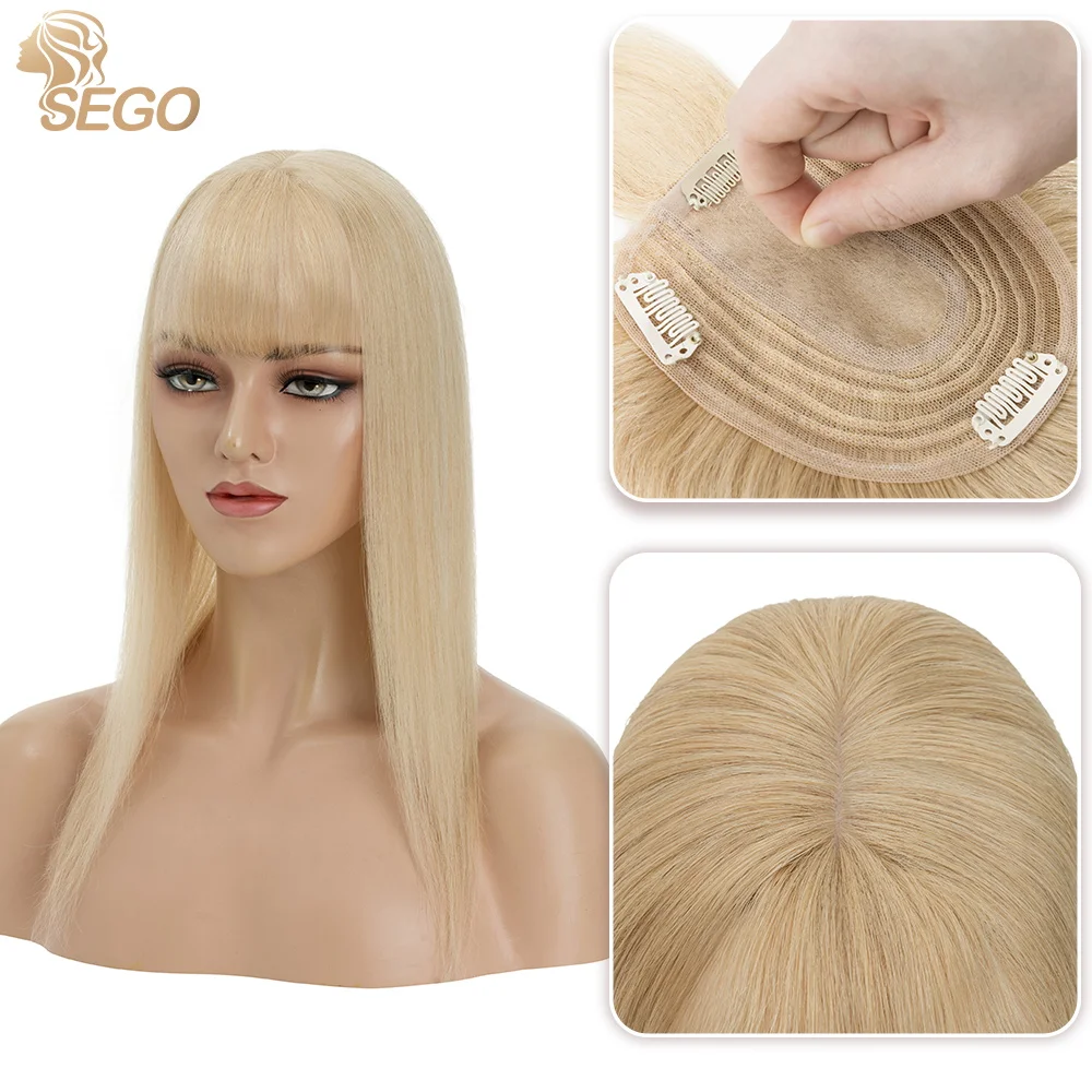 Top Trends: SEGO 10x12cm Silk Base Hair Toppers For Women Human Hair Wig Natural Hairpiece With Bangs 4 Clips In Natural Hair Extensions Shoppable Styles