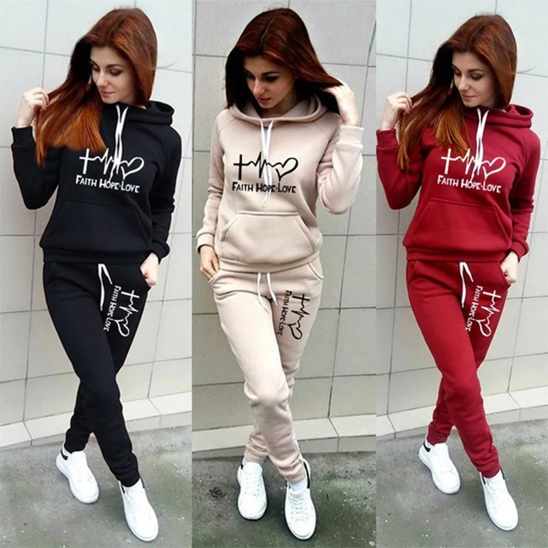 Top Trends: FAITH HOPE LOVE Women‘s Hoodie Pant Sets Sport Wear Pullover Plus Size Sweatshirts Sweatpants Jogging Tracksuit Shoppable Styles