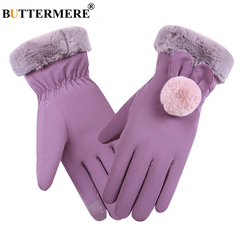 Top Trends: BUTTERMERE Winter Gloves Women Outdoor Lady Driving Gloves With Fur Touch Screen Pink Purple Khaki Gray Female Accessories Shoppable Styles