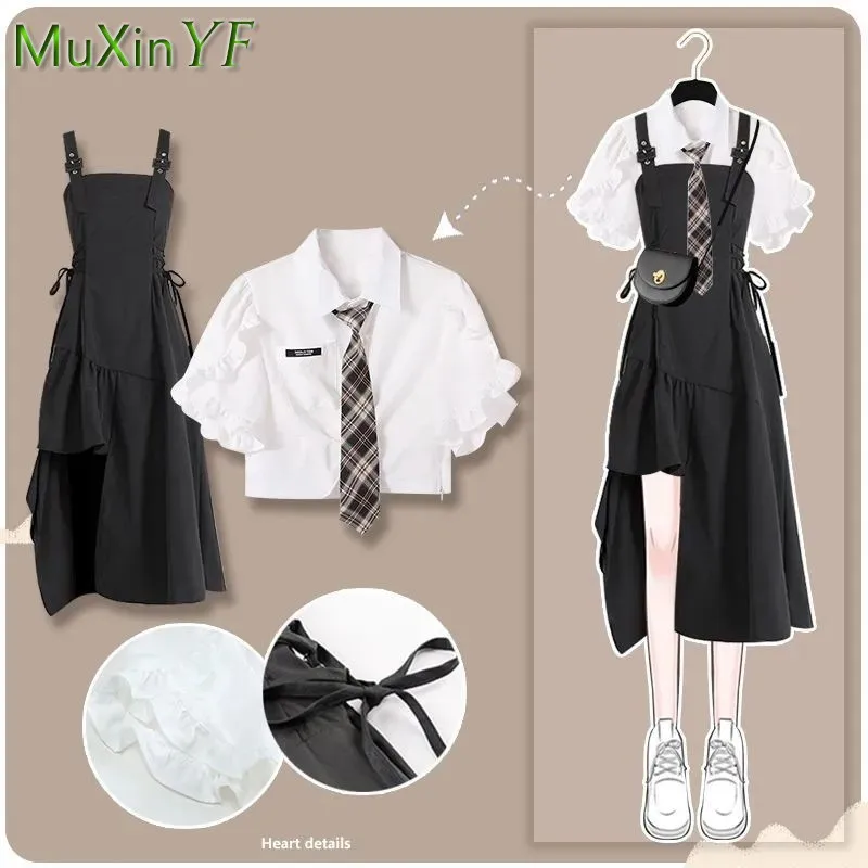 Top Trends: Women&#039;s Summer Dress Suit 2023 New Fashion Short Sleeve Blouse Sling Skirt Two Piece Korean Elegant Girl Shirt Matching Set Shoppable Styles