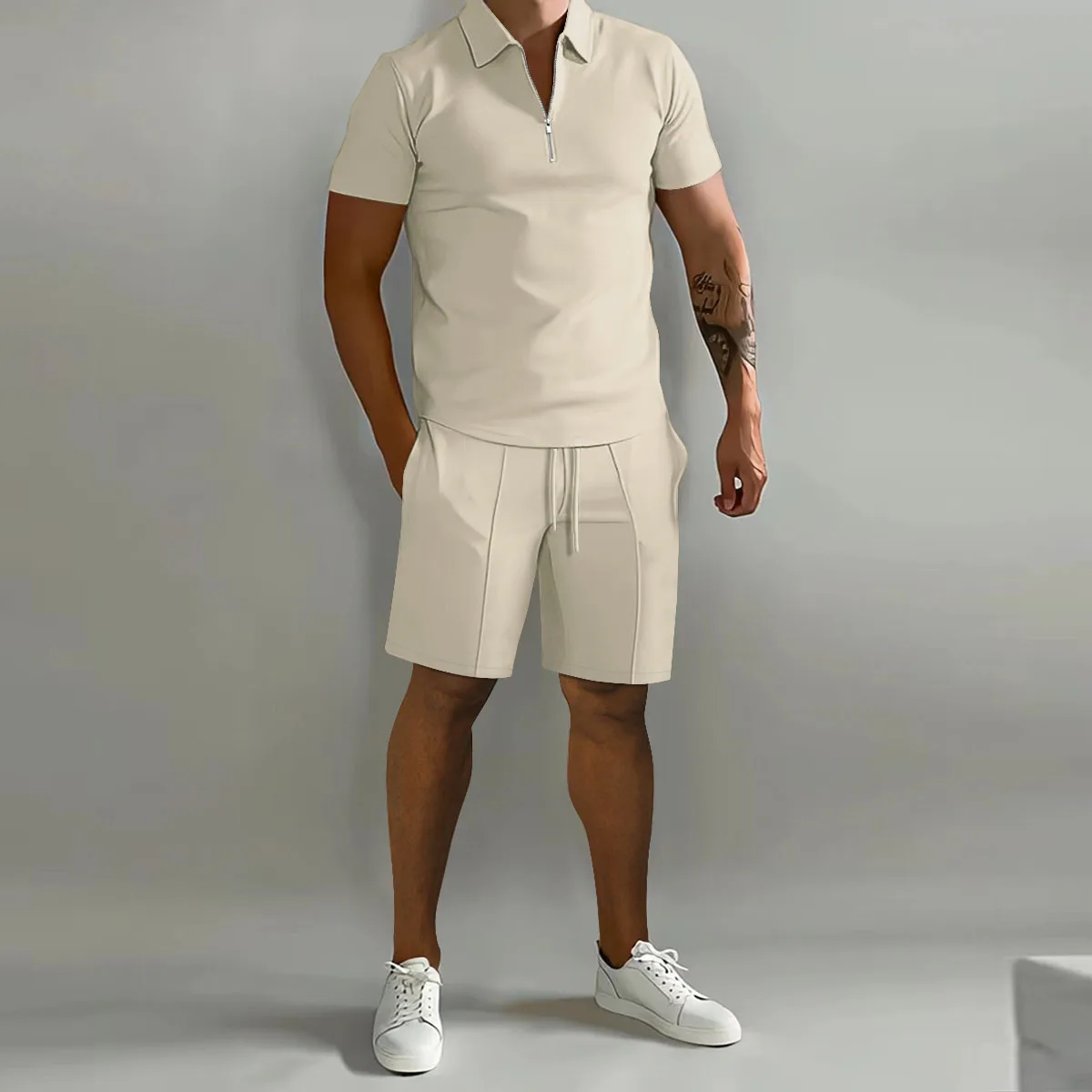 Top Trends: Summer Casual Men&#039;s Two-Piece Short Sleeved Zippered Polo Shirt And Shorts Set Men&#039;s Hawaii Simple Solid Color Two-Piece Set Shoppable Styles