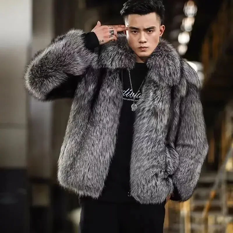 Top Trends: 2023 New Men Winter Faux Silver Fox Fur Coat Short Loose Cardigan Overcoat Thicken Warm Jacket Leisure Fashion Outwear Shoppable Styles