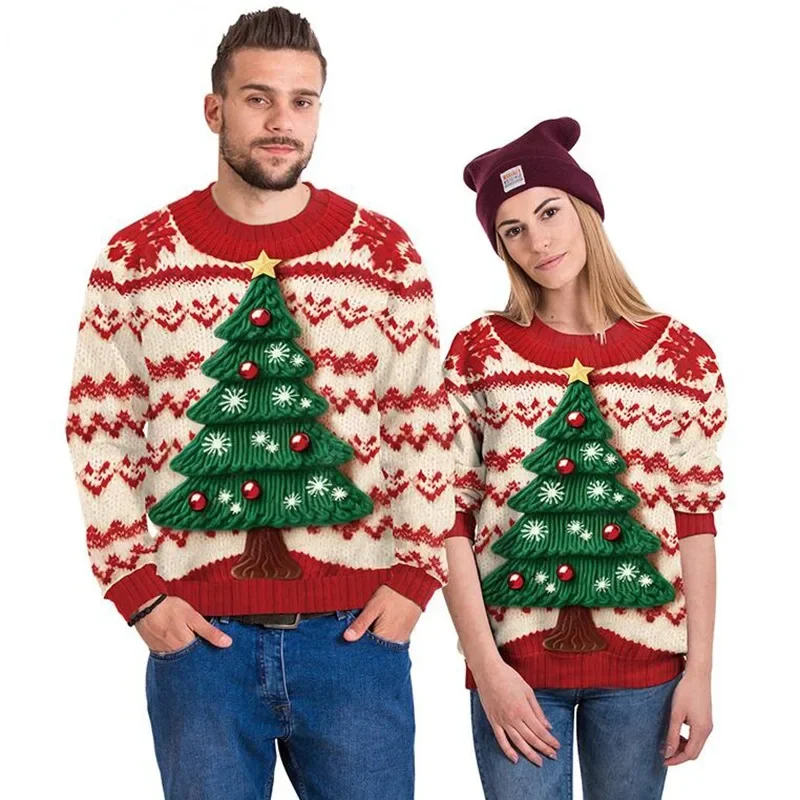 Top Trends: New Christmas Men&#039;s Clothing Snowman Christmas Tree 3D Digital Printed Round Neck Sweater With Imitation Sweater Pattern Shoppable Styles