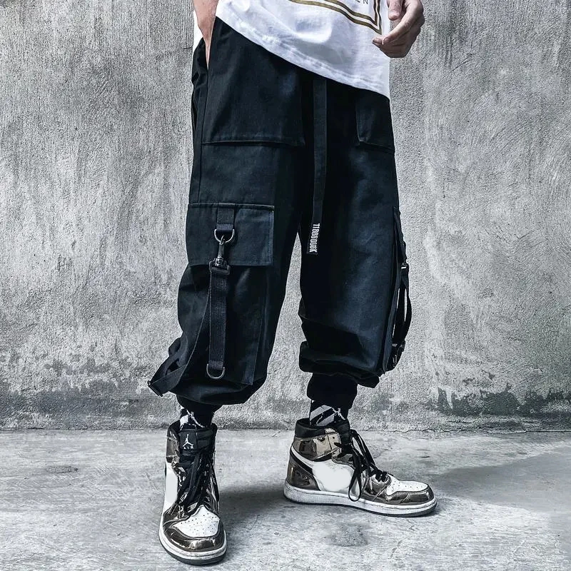 Top Trends: Techwear Ribbons Tactical Cargo Baggy Pants Jogger Men Casual Letter Hip Hop Teenager Sweatpants Joggers Cropped Pants For Men Shoppable Styles