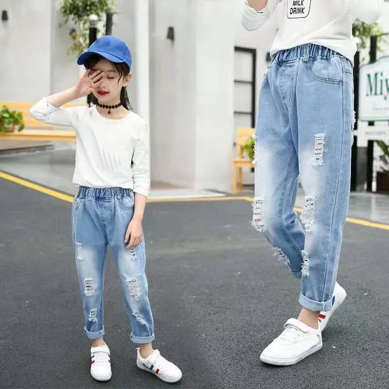 Top Trends: Summer Teen Girls Jeans Blue High Waist Slim Denim Pants For Girls Kids Trousers Casual Children Clothes For 8 10 12 Years Shoppable Styles - Image 2