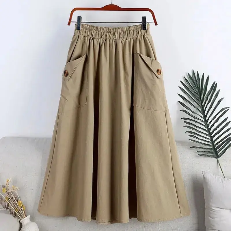 Top Trends: Safari Style Skirt Women Fashion New Loose Vintage Pocket Button Casual Basics Elastic Waist A-line Expansion Skirt Shoppable Styles