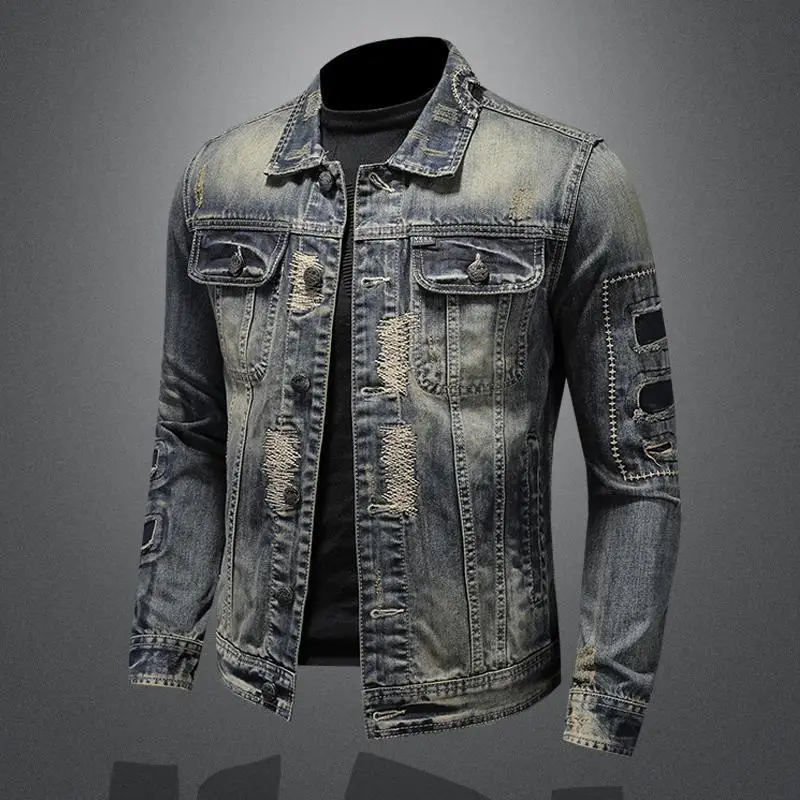 Top Trends: 2023 New Men&#039;s Denim Jacket Retro Trend Loose Casual Handsome Streetwear High Street Fashion Hole Slim Lapel Denim Jacket Shoppable Styles