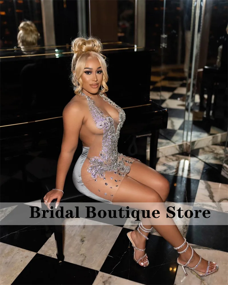 Top Trends: Sexy Sparkly Diamonds Short Prom Dress 2024 Glitter Crystals Rhinestone Beads Homecoming Birthday Party Dress Robe De Bal Shoppable Styles