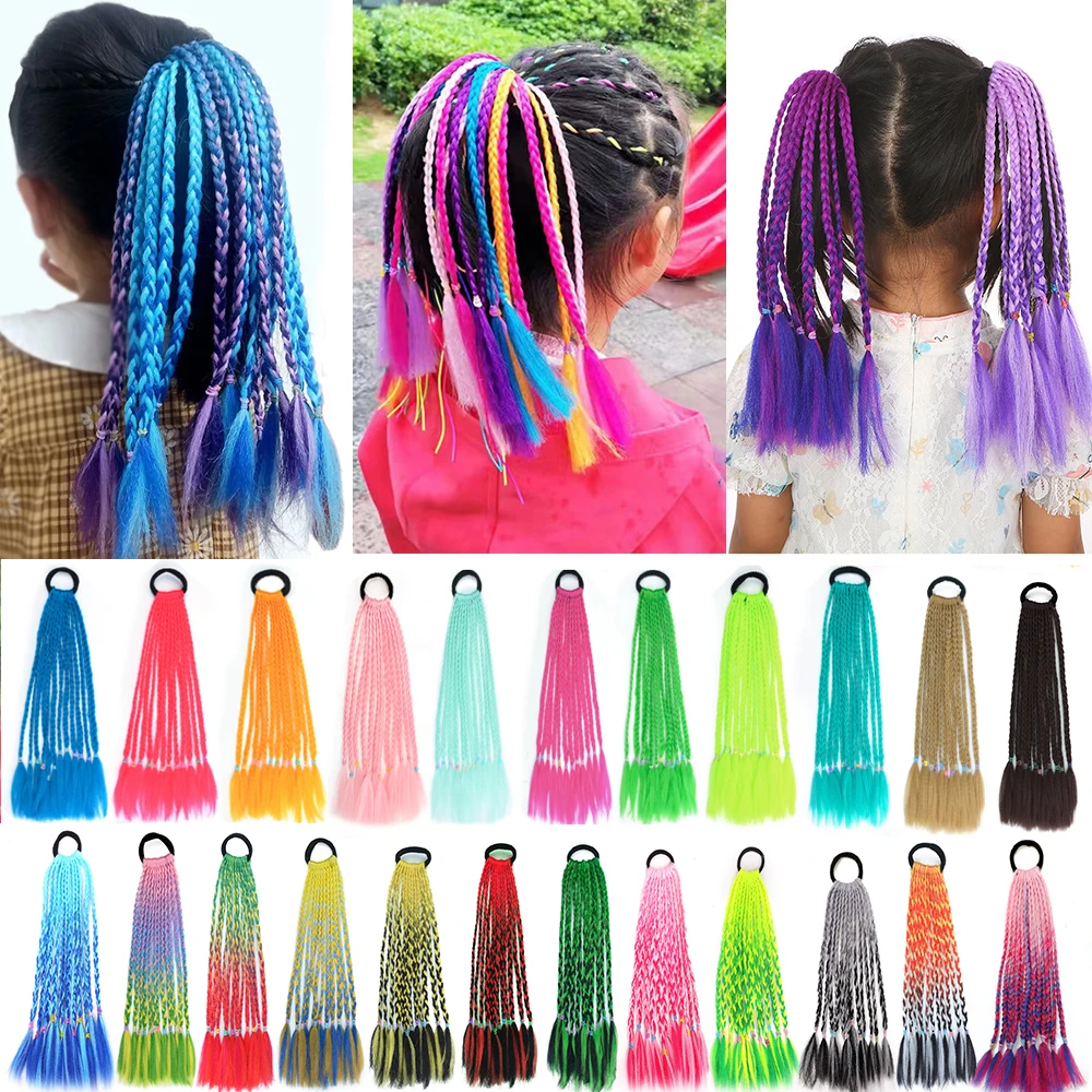 Top Trends: Colored Short Box Braided Ponytail For Girls With Elastic Hair Band Rubber Band Hair Accessories Wig Headband Kids Hairpiece Shoppable Styles