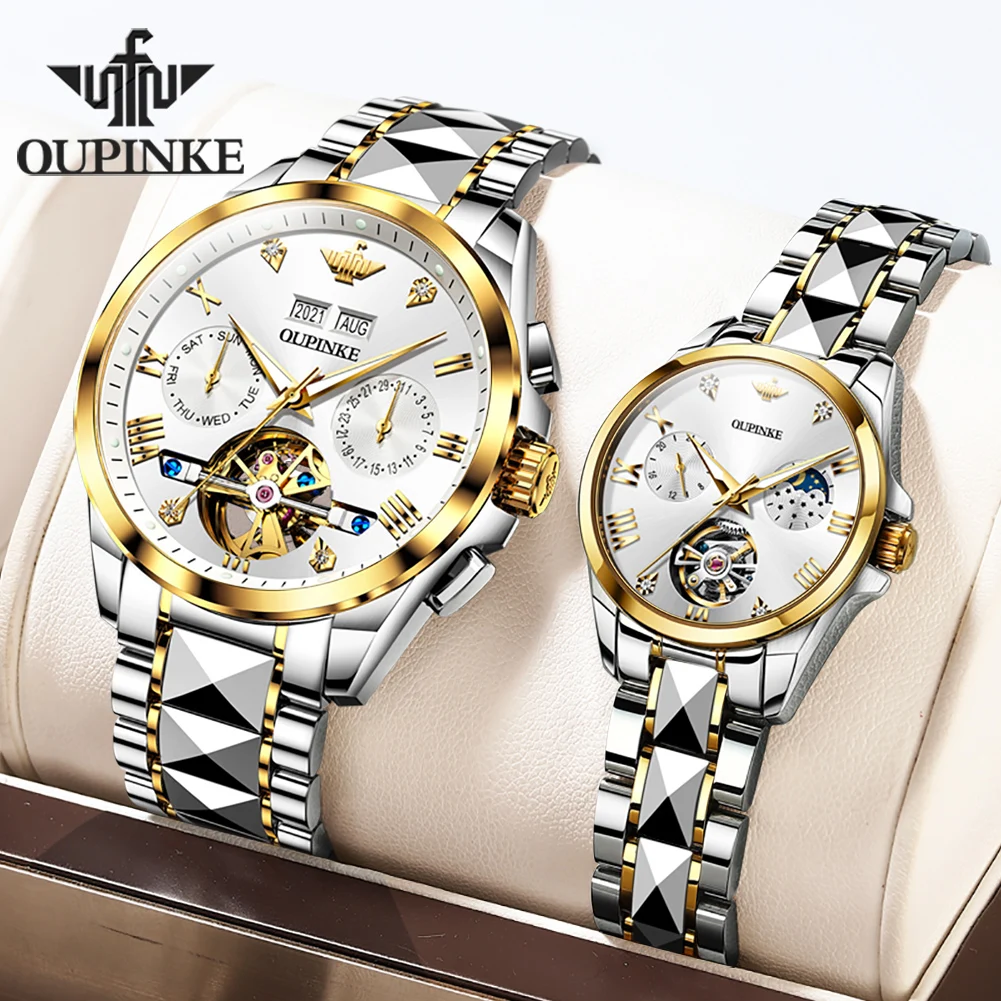 Top Trends: OUPINKE Original Tourbillon Couple Watches Pair For Men And Women Luxury Top Brand Automatic Mechanical Wristwatch Lover's Gifts Shoppable Styles