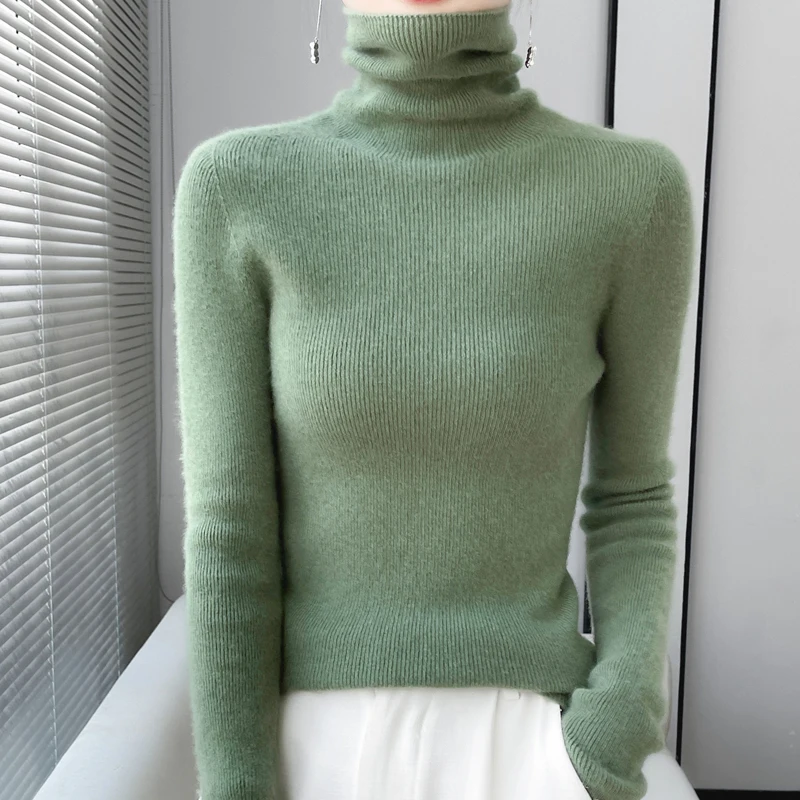 Top Trends: Autumn And Winter New 100% Pure Wool Turtleneck Women&#039;s Slim Solid Color Cashmere Knitted Bottoming Shirt Shoppable Styles