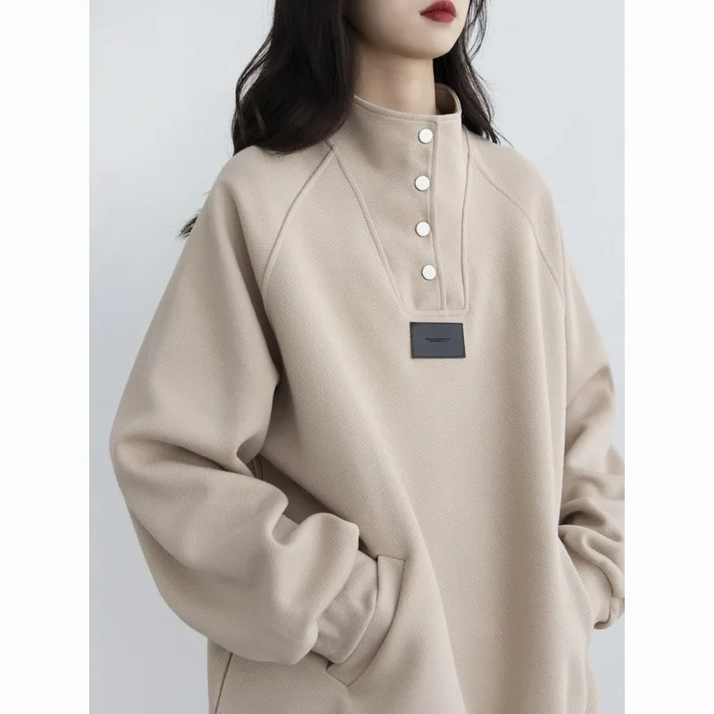 Top Trends: Autumn And Winter Women&#039;s Pullover Stand Neck Loose Fit Button Pocket Solid Color Sweater Underlay Fashion Casual Elegant Tops Shoppable Styles